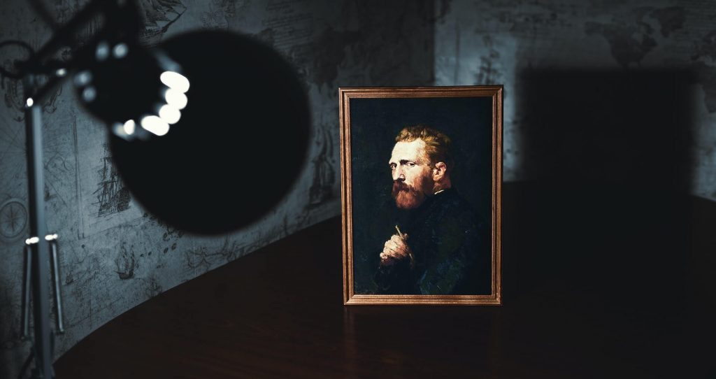 Portrait of Van Gogh by John Russell, showcasing the famous artist's likeness.